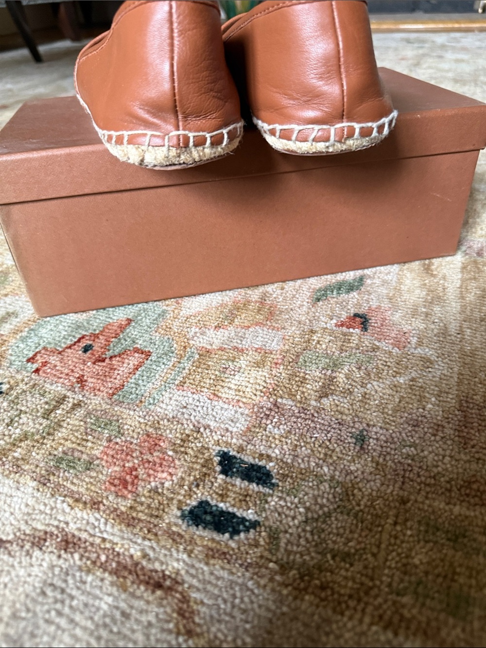 Coach Saddle Brown Leather Espadrille Flats with Gold Logo - Picture 4 of 8